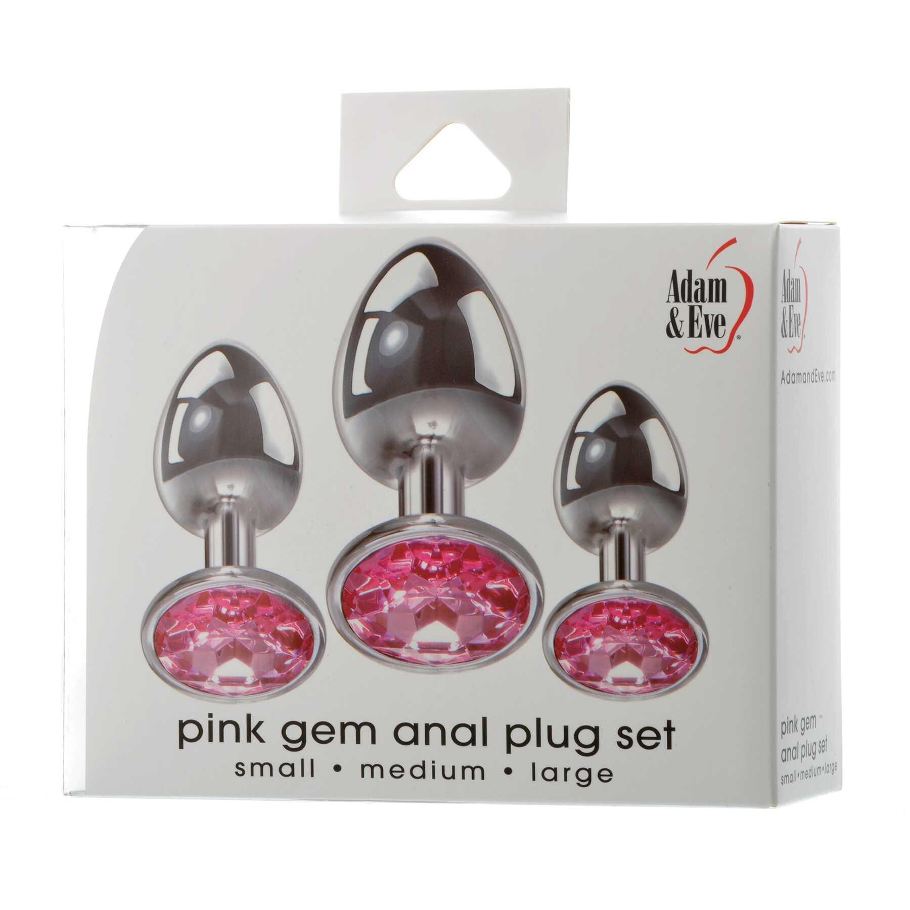 Pink gem anal plug set with three graduated sizes.