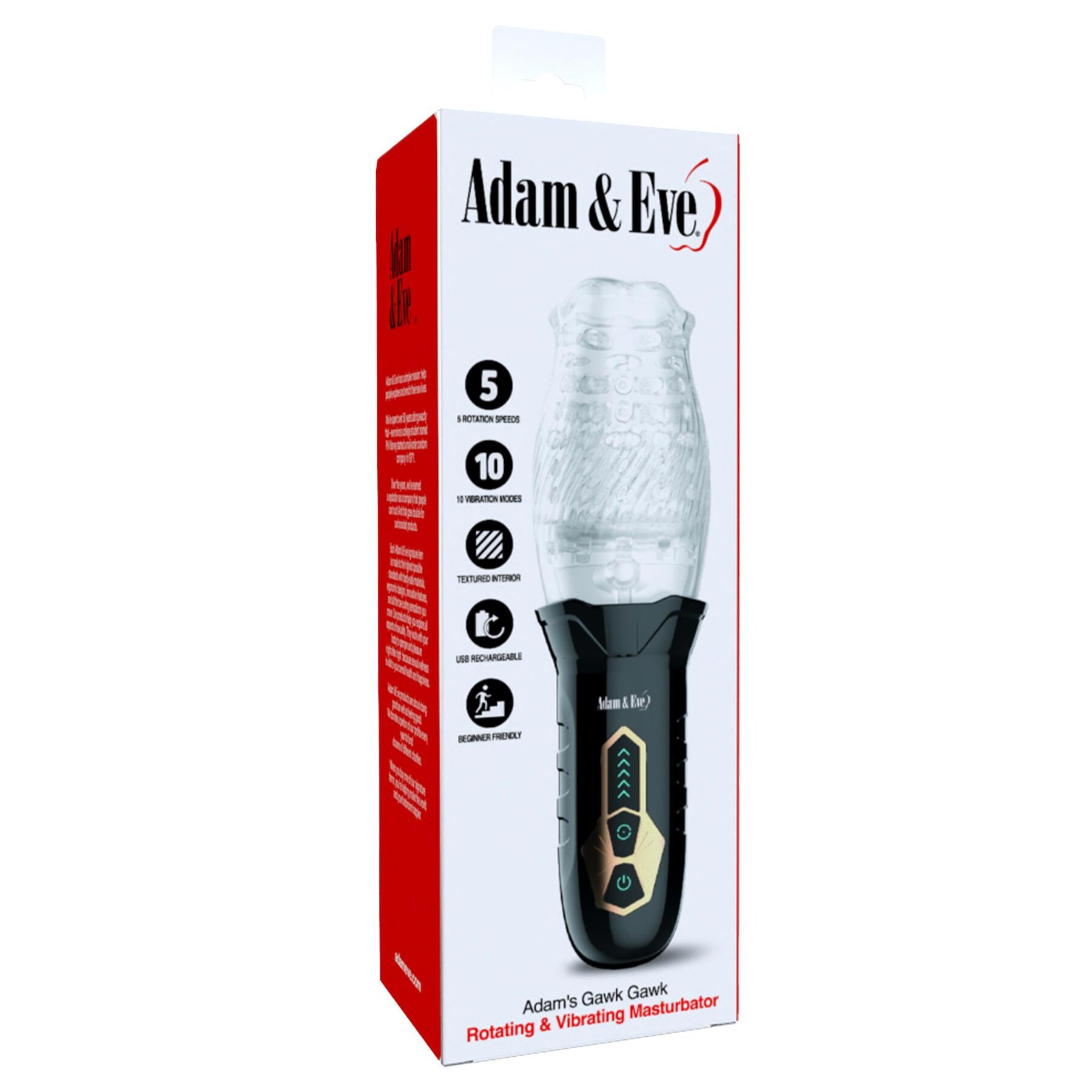 Adam's Gawk Gawk Rotating & Vibrating Masturbator with 5 rotation speeds and 10 vibration modes.