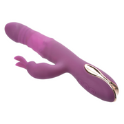 Purple rechargeable rabbit vibrator with ridged shaft, sliding beads, and vibrating ears.