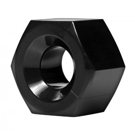 Black TPE hex cock ring and ball stretcher.