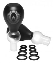 Black and silver nipple pump set with eight black O-rings.