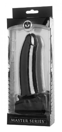Master Series black dildo in packaging.