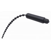 Black vibrating urethral sound with beaded tail.