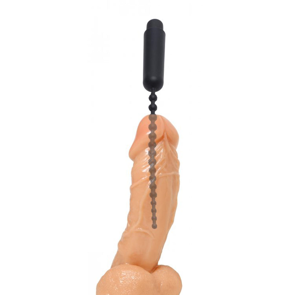 Black vibrating beaded silicone urethral sound.