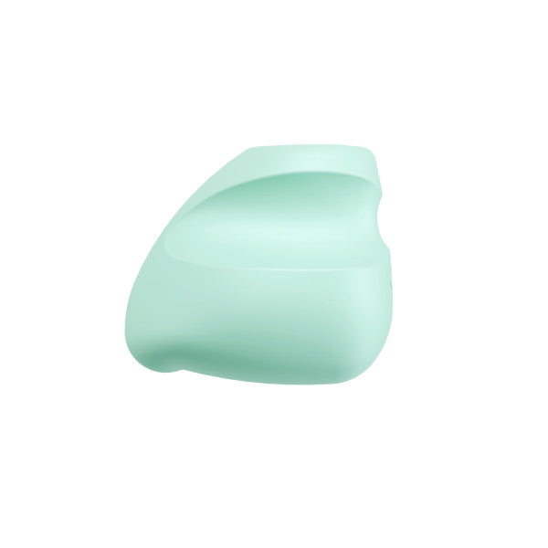 A light green silicone vibrator with a curved handle.