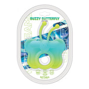 Butterfly ring vibe made of blue and green silicone.