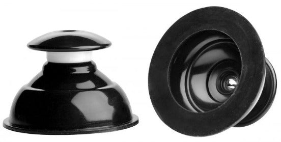 Black silicone nipple suckers with a white push-button mechanism.