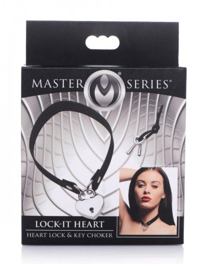 Black PU leather choker with a heart-shaped lock and keys.