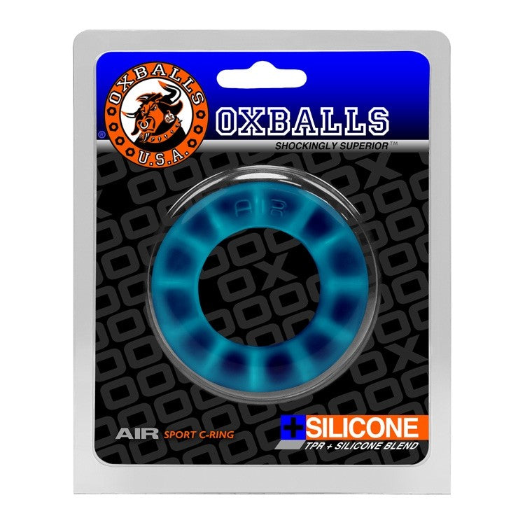 Blue Oxballs Airflow Silicone Cock Ring with ventilation holes.