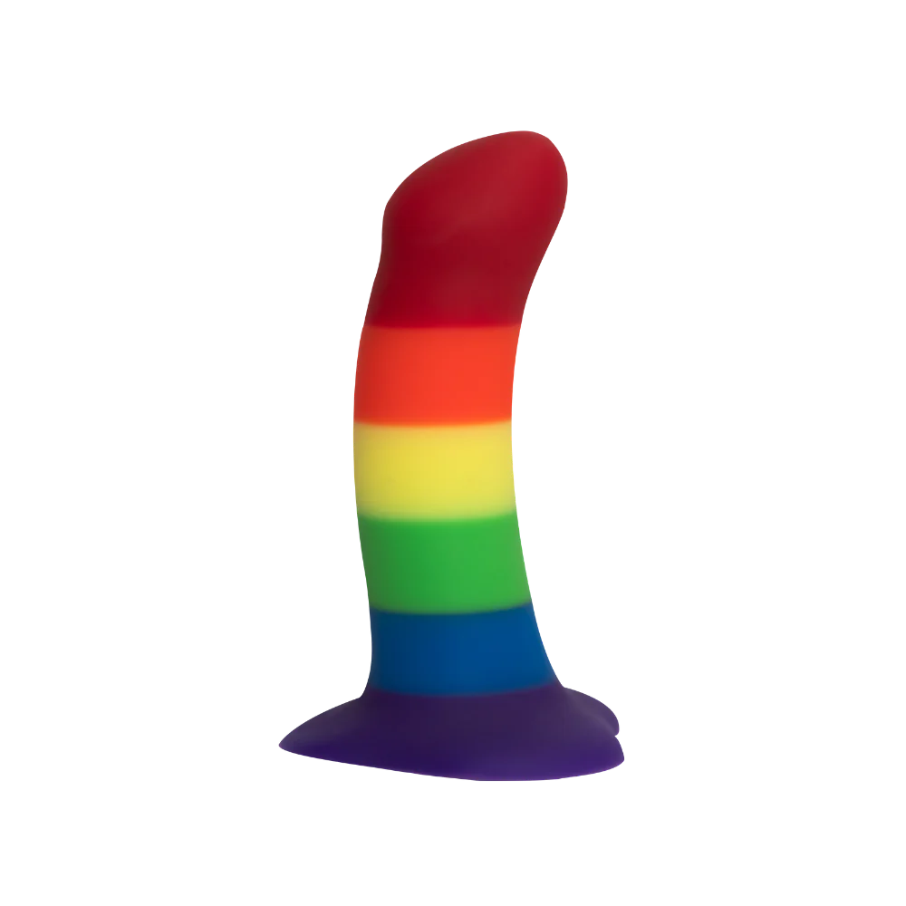 Rainbow Amor G-spot and prostate dildo with suction base.