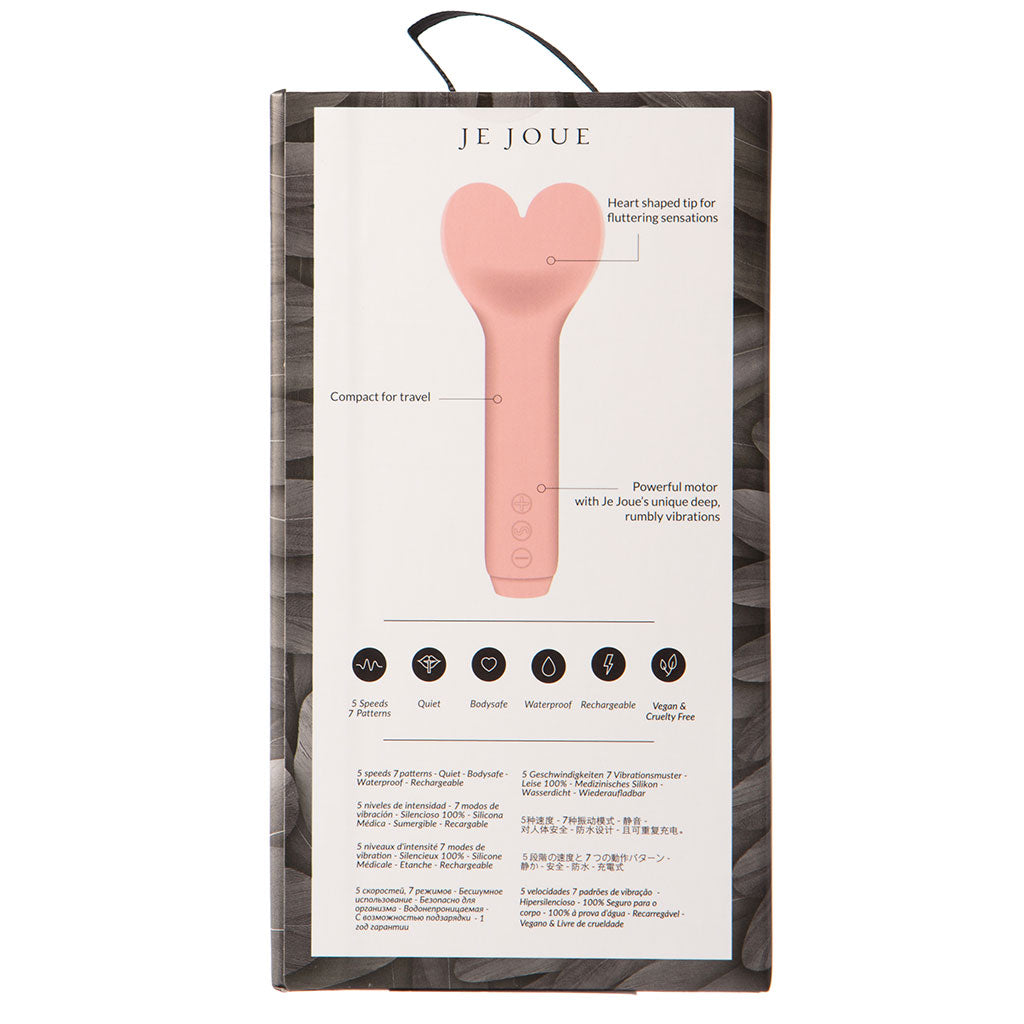 A pink heart-shaped bullet vibrator with a compact design and rumbly motor.