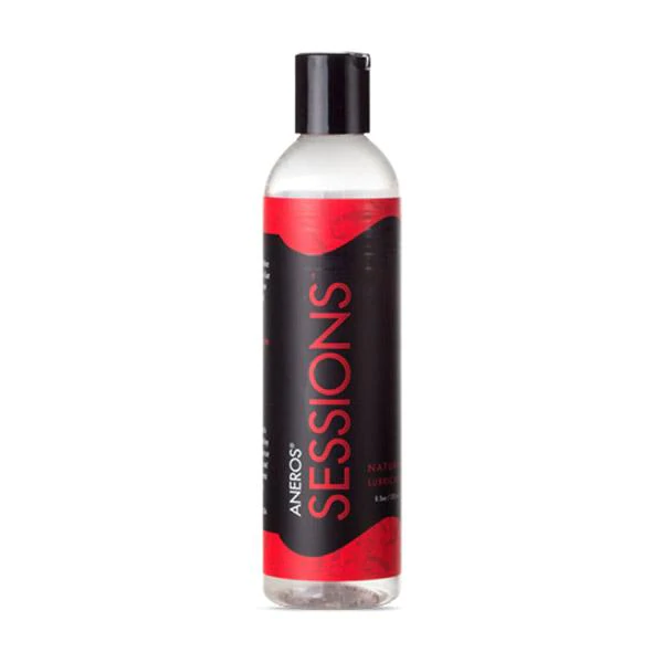 Aneros Sessions water-based personal lubricant in an 8.5oz bottle.