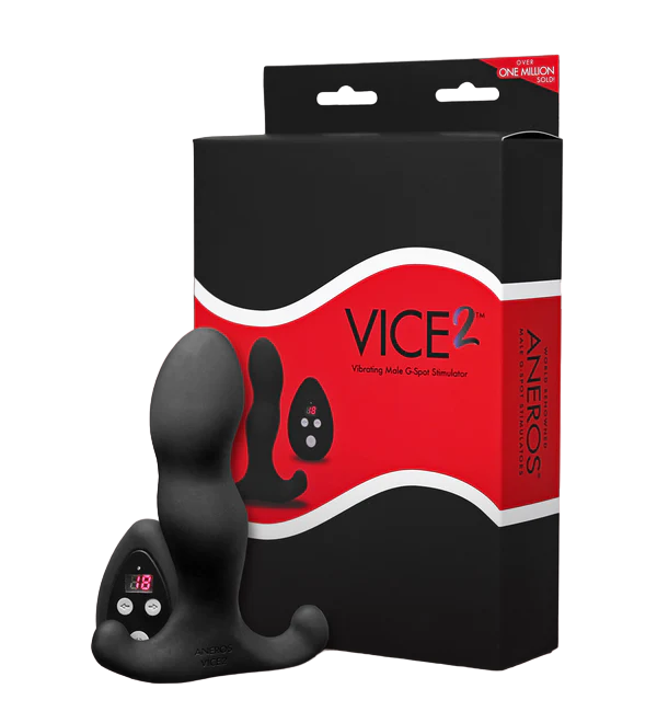 Aneros Vice 2 vibrating prostate massager in black with a remote.