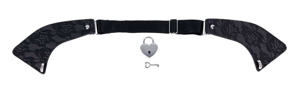 Black lace day collar with a silver heart lock and key.