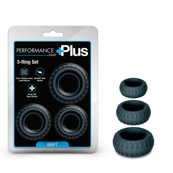 Performance Plus Drift 3-Ring Set of textured silicone cock rings.