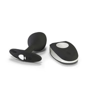 Black vibrating prostate butt plug with a remote control.
