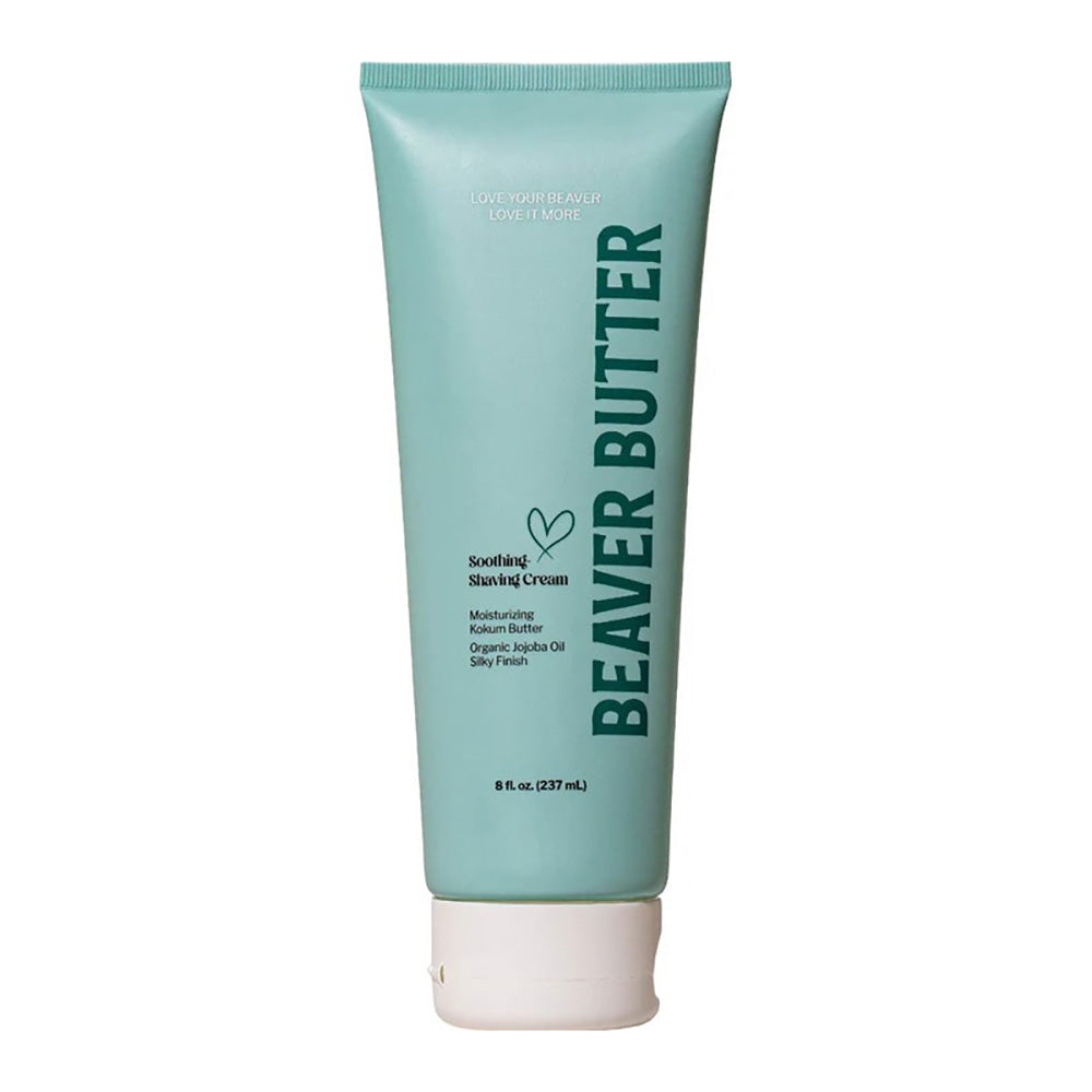 A tube of Beaver Butter Soothing Shaving Cream with Kokum Butter and Jojoba Oil.