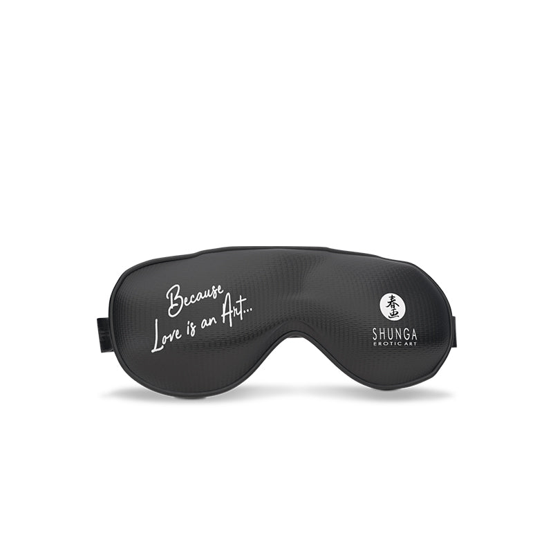 Black eye mask with white text that reads "Because Love is an Art..." and a Shunga logo.
