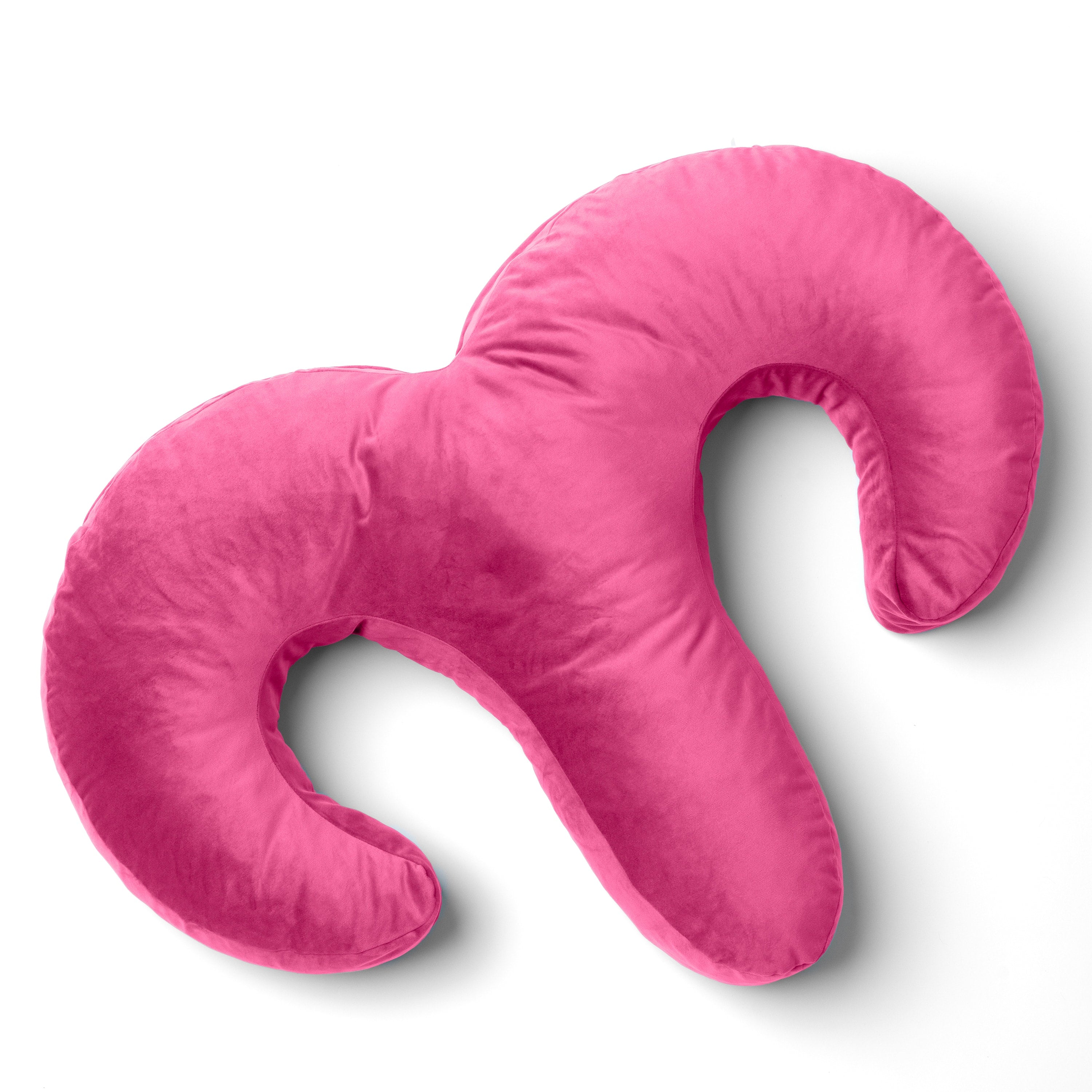 A pink memory foam spooning pillow with a hidden vibrator pocket.