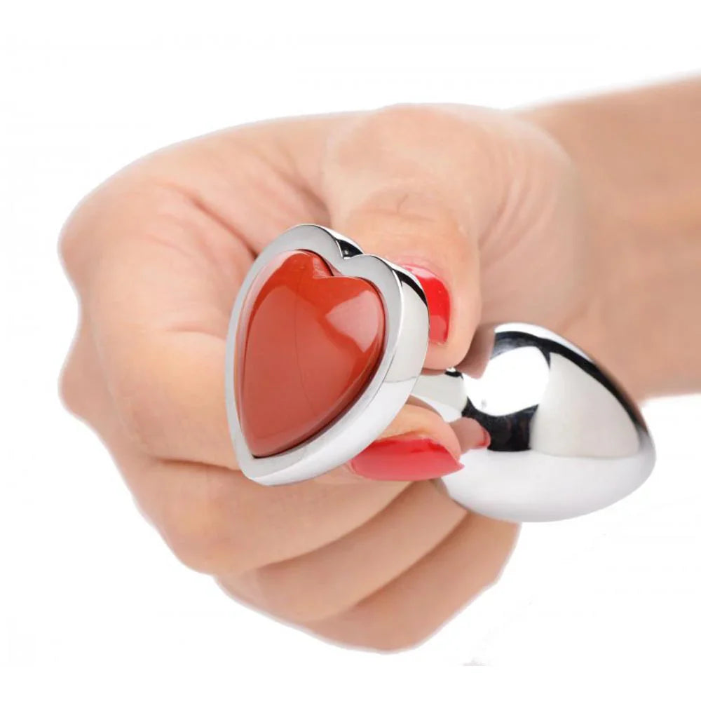 Red Jasper heart gemstone aluminum butt plug.
