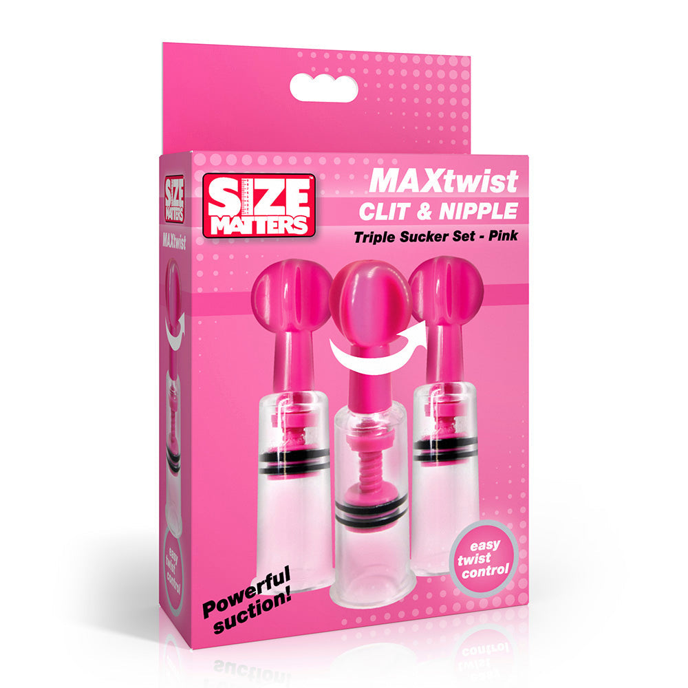 Pink MAXtwist triple sucker set for nipples and clit.