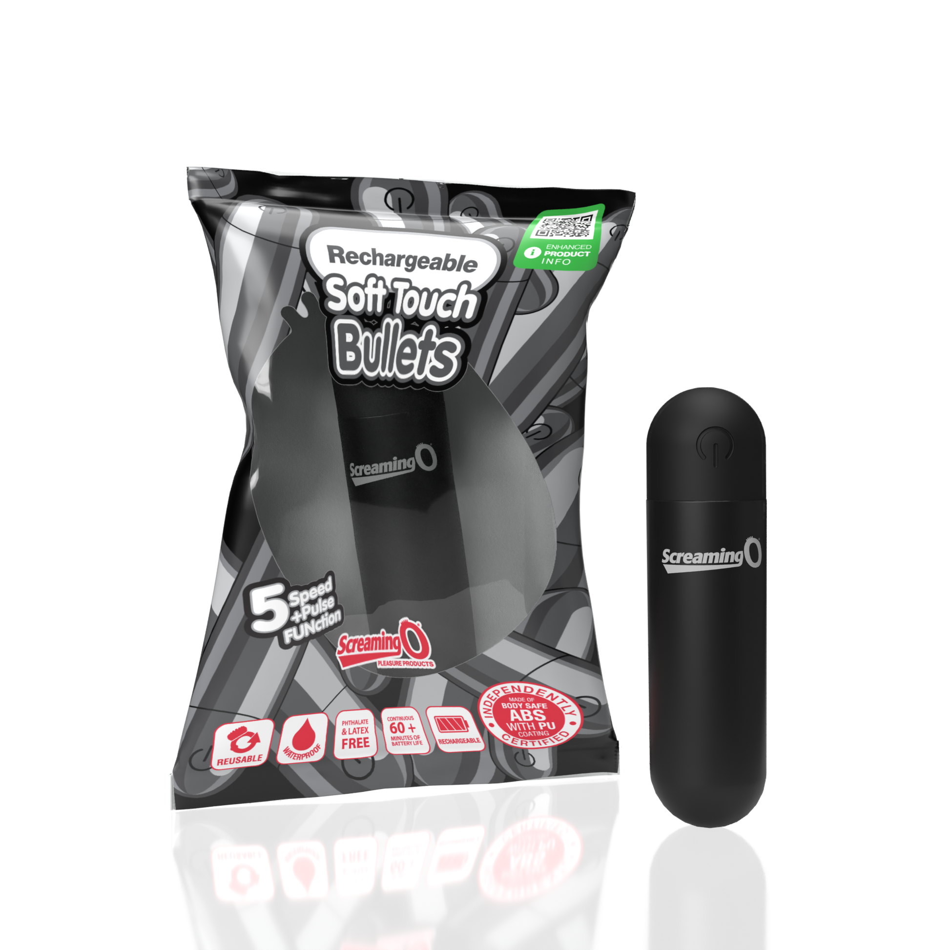 Black rechargeable bullet vibrator with 5 speeds and pulse function.