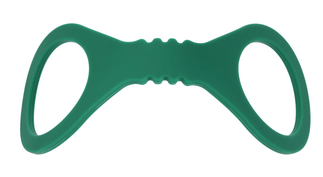 Emerald green silicone restraint cuffs with two loops and a textured middle section.
