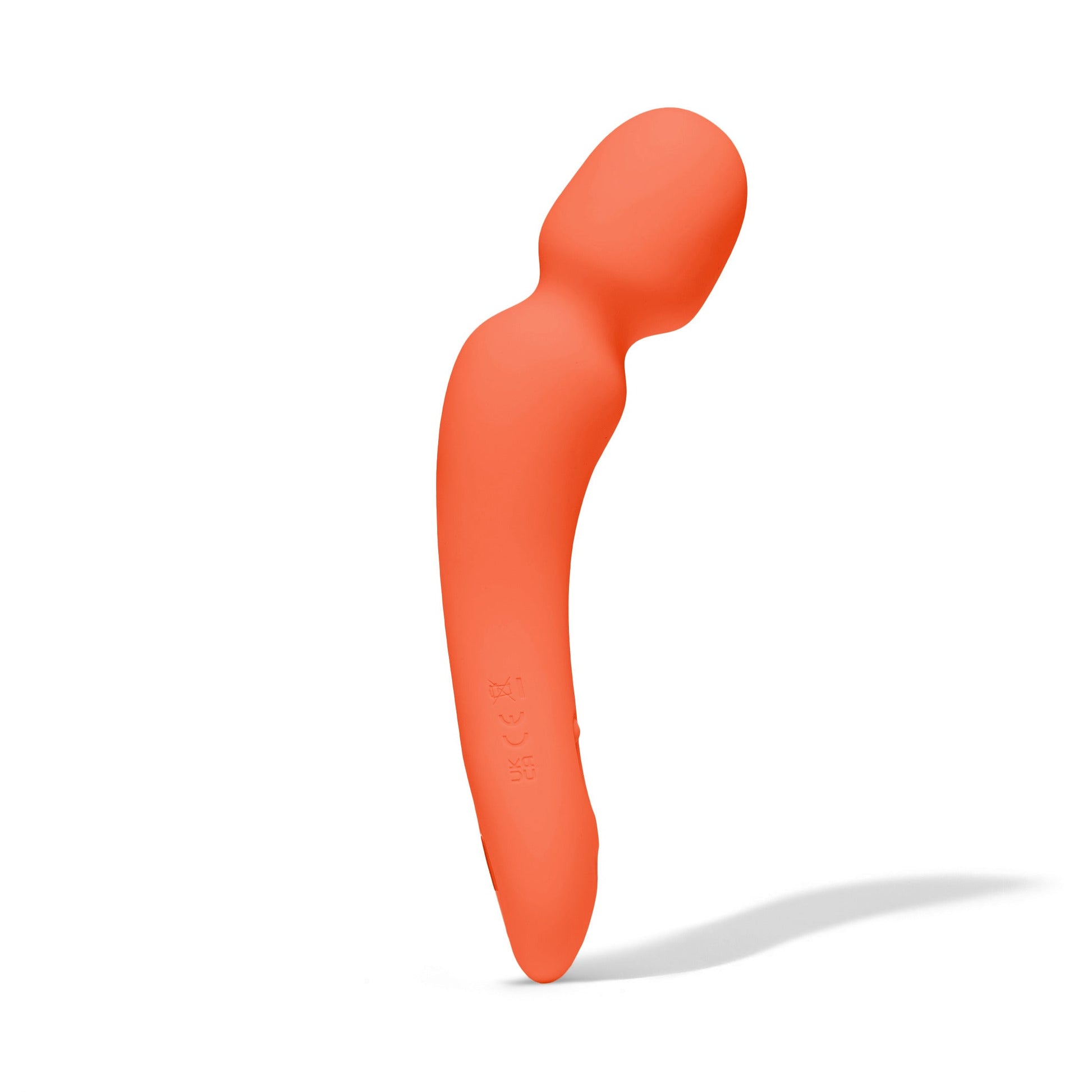 Orange silicone mini wand vibrator with CE marking.
