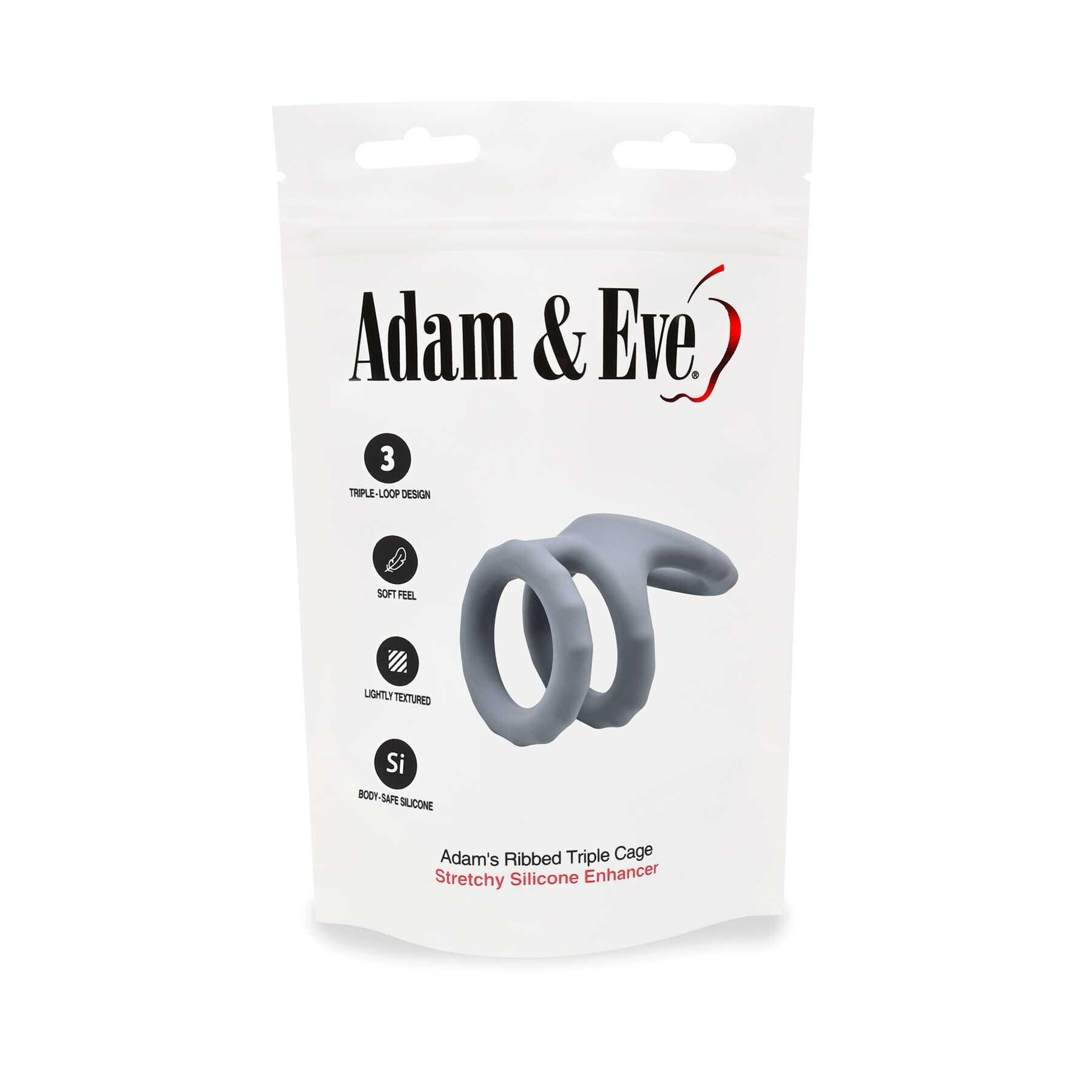 Gray silicone triple loop cock ring with ribbed texture.