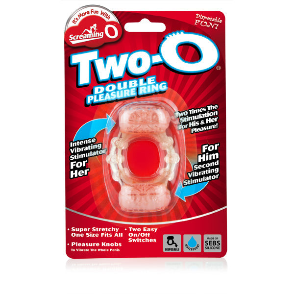 Two-O dual-motor vibrating pleasure ring with ticklers.