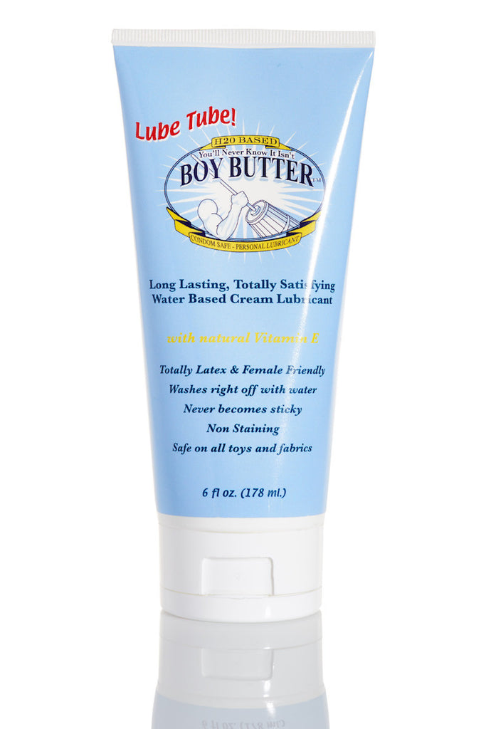 Boy Butter water-based cream lubricant in a blue tube.
