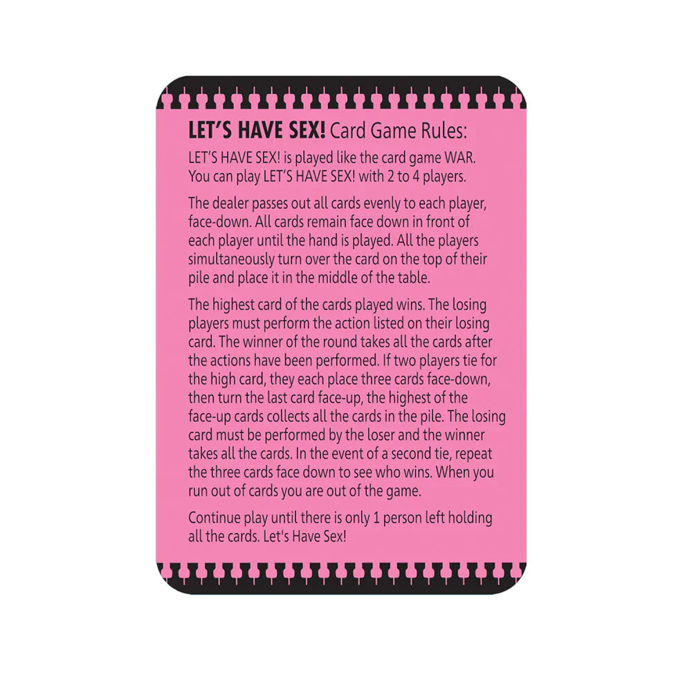 Card game rules for "Let's Have Sex" with instructions for play.