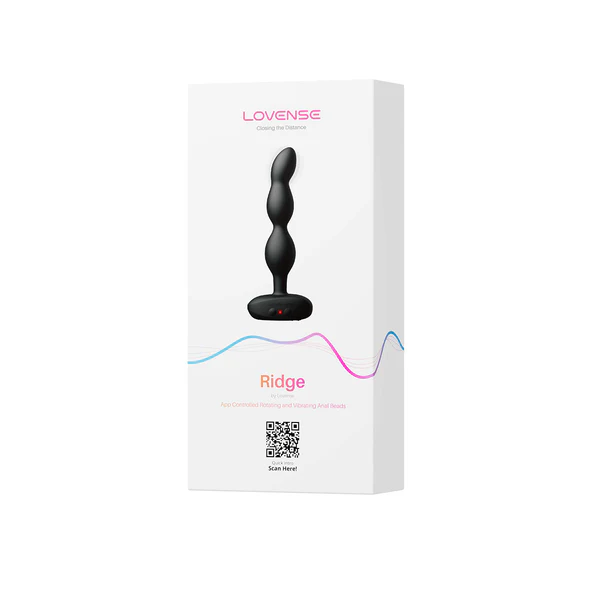 Lovense Ridge app-controlled anal beads in black with a ribbed texture.