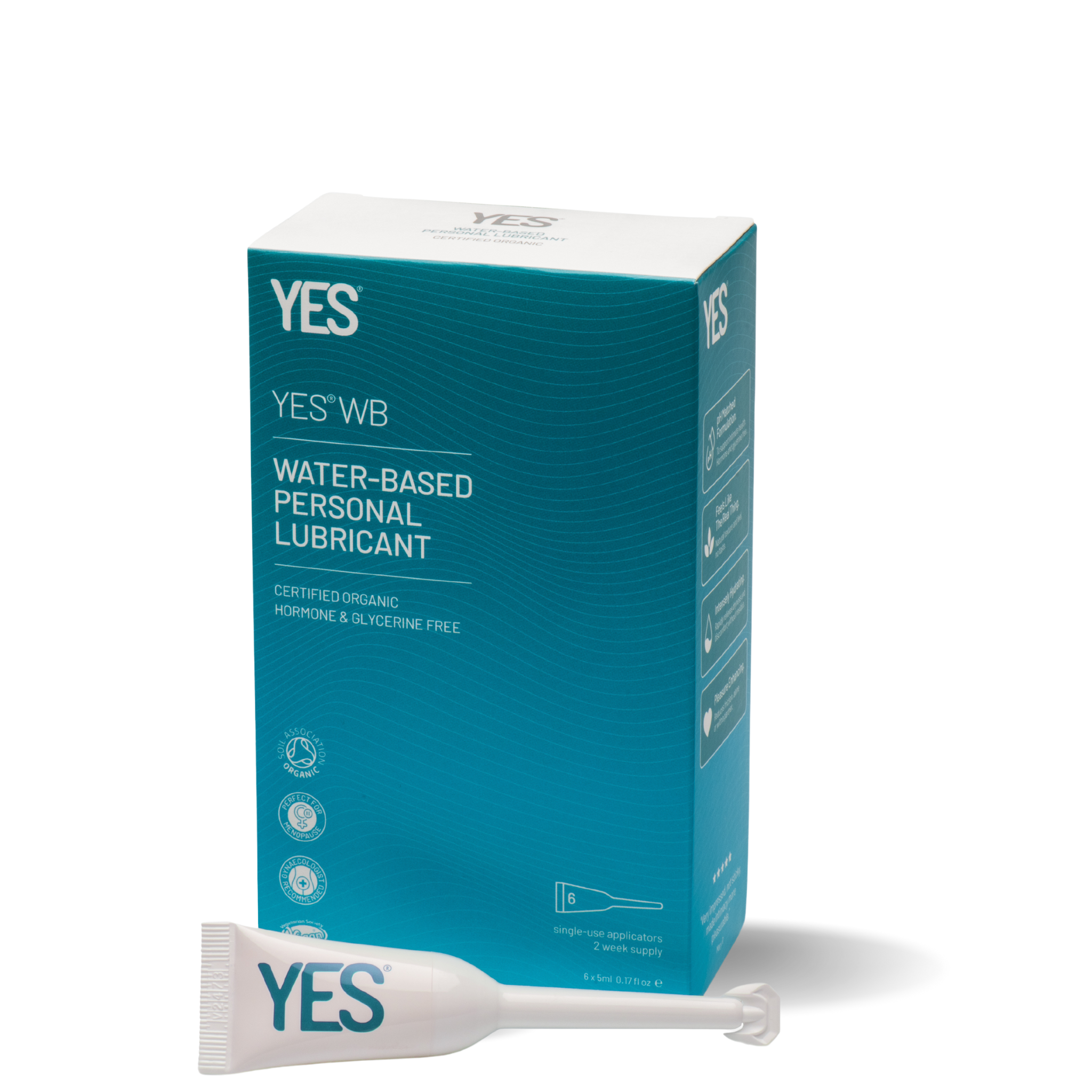 YES Water Based Personal Lubricant with 6 single-use applicators.