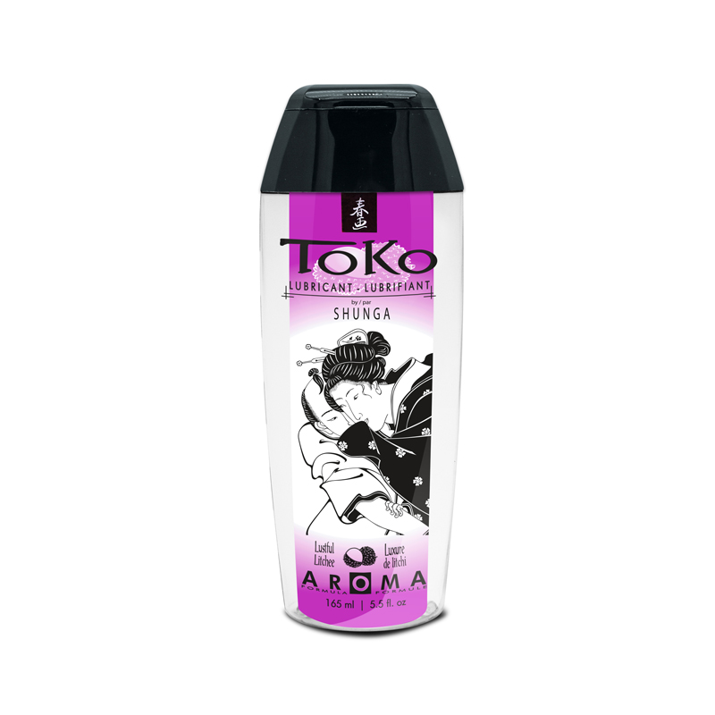 Shunga Lustful Litchee water-based lubricant with Japanese art.