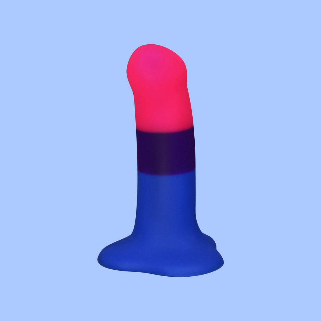 A bisexual pride dildo with pink, purple, and blue sections.