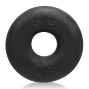 Black silicone cock ring and ball stretcher with "BIG OX" embossed.