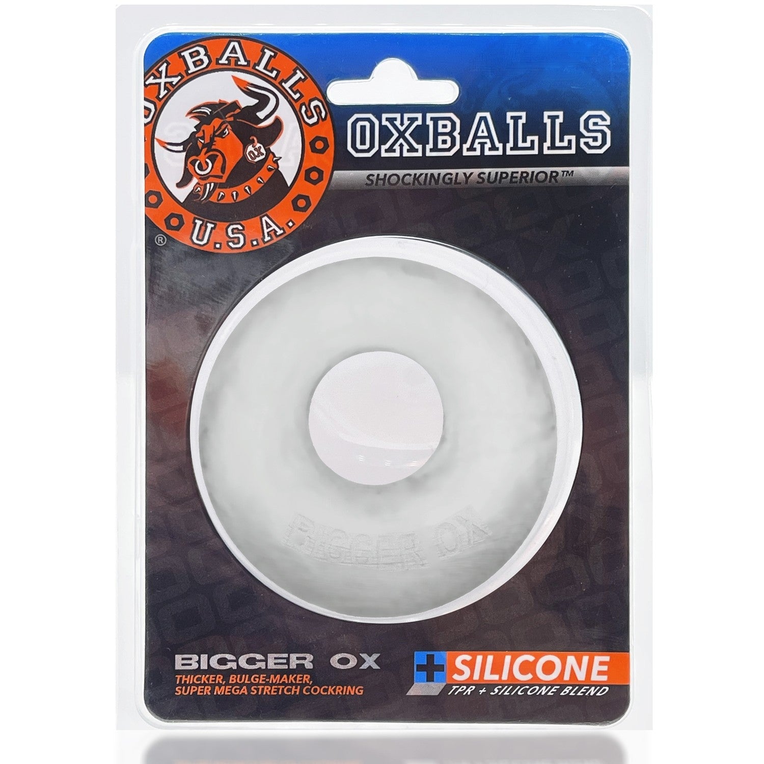 Clear ice stretchy silicone bulge enhancing cock ring by Oxballs.