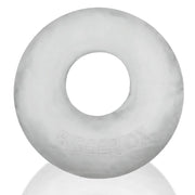 Clear ice stretchy silicone bulge enhancing cock ring with embossed text.