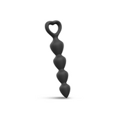Black silicone graduated anal beads with a heart-shaped handle.