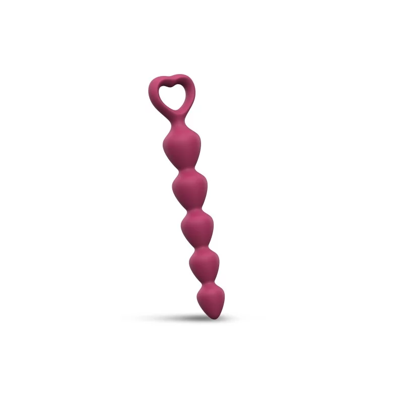 Plum star silicone anal bead chain with a heart-shaped handle.