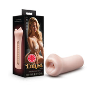 Candi Ribbed Male Stroker in soft X5 Plus material, open-ended sleeve on black box.