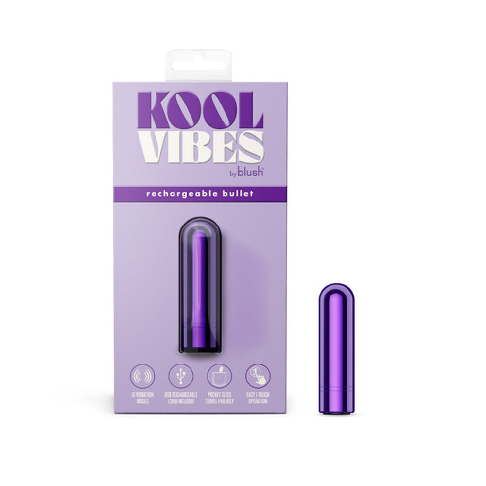 Purple Kool Vibes rechargeable bullet vibrator with 10 modes.