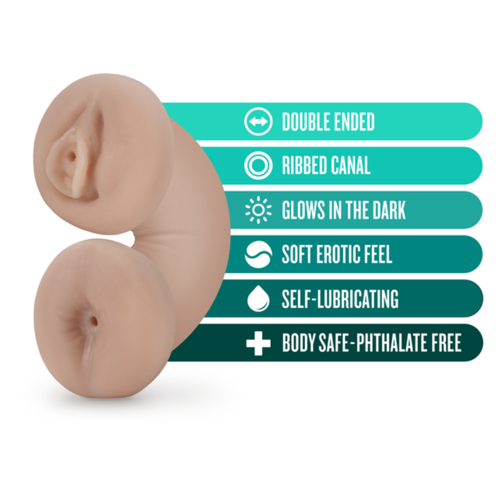 A double-ended ribbed stroker that glows in the dark.