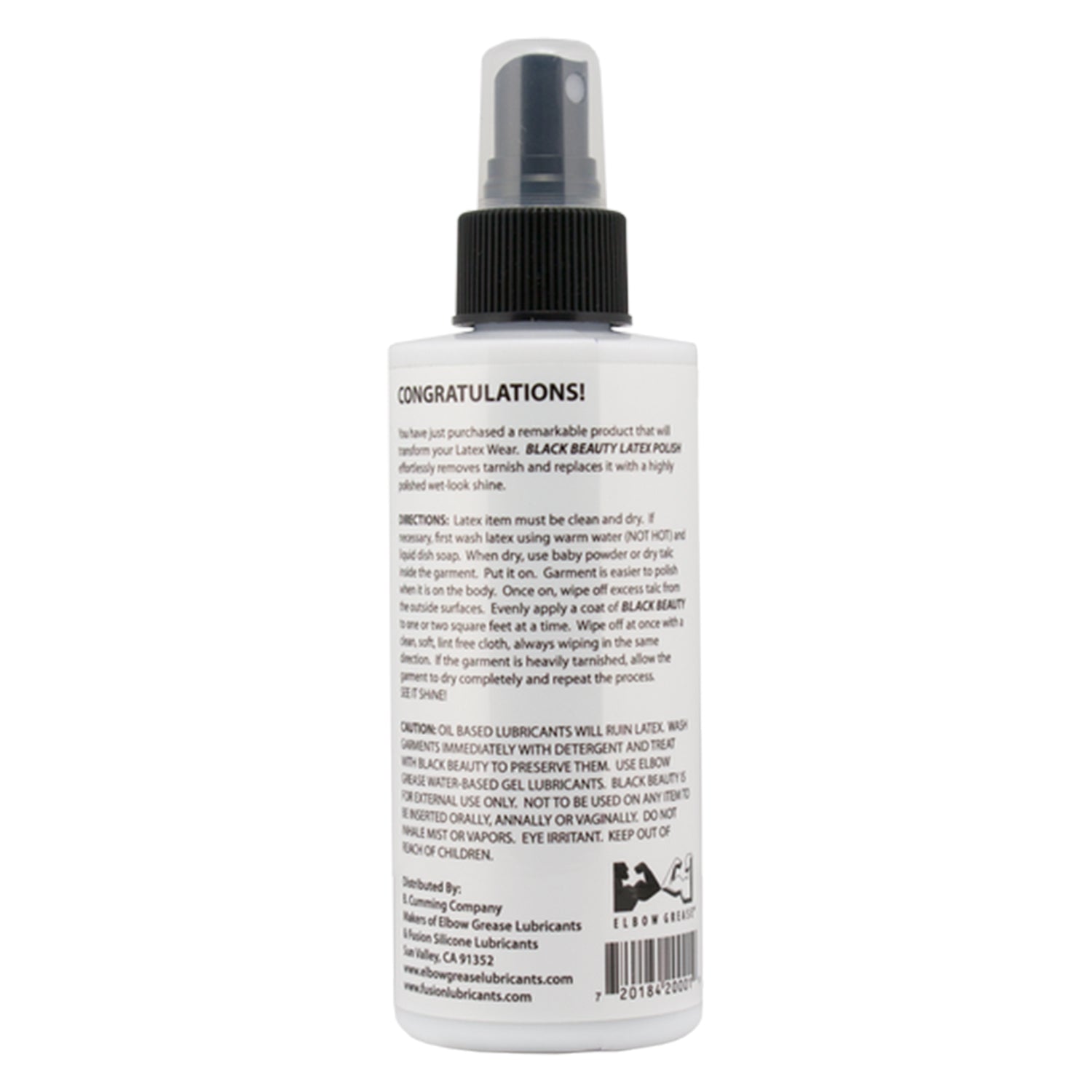 Elbow Grease Latex Polish spray bottle with instructions for use.