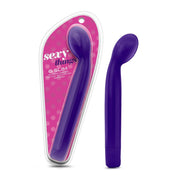 A purple G-Spot Slim vibrator in packaging and displayed separately.