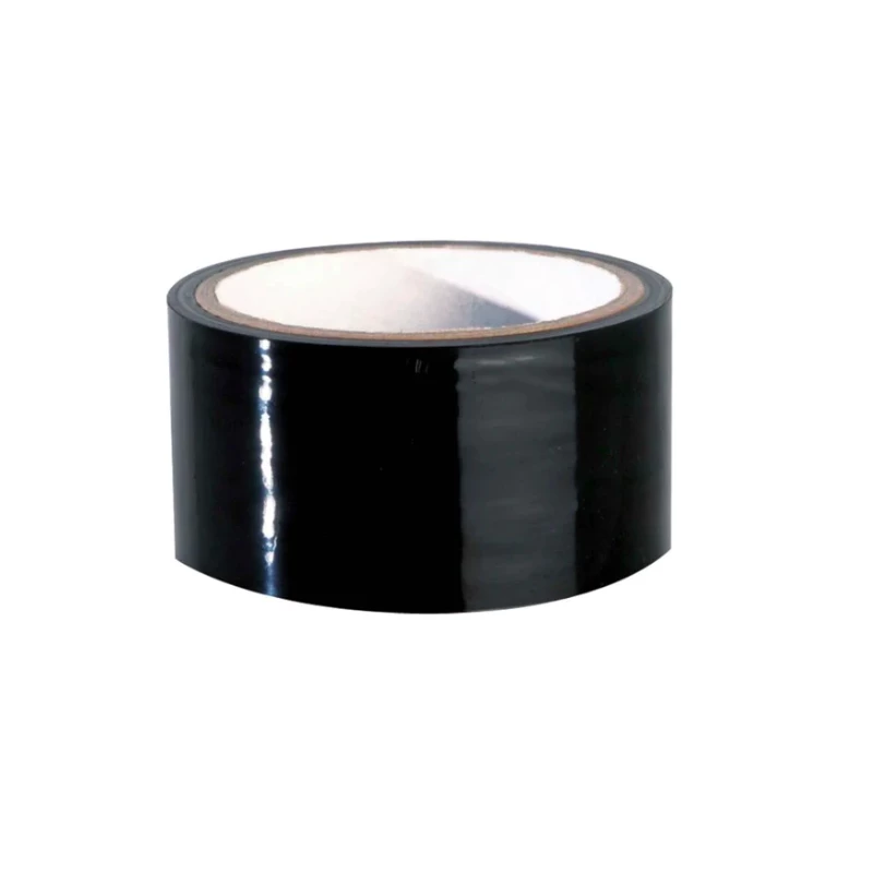 Black reusable non-adhesive PVC body wrap tape.