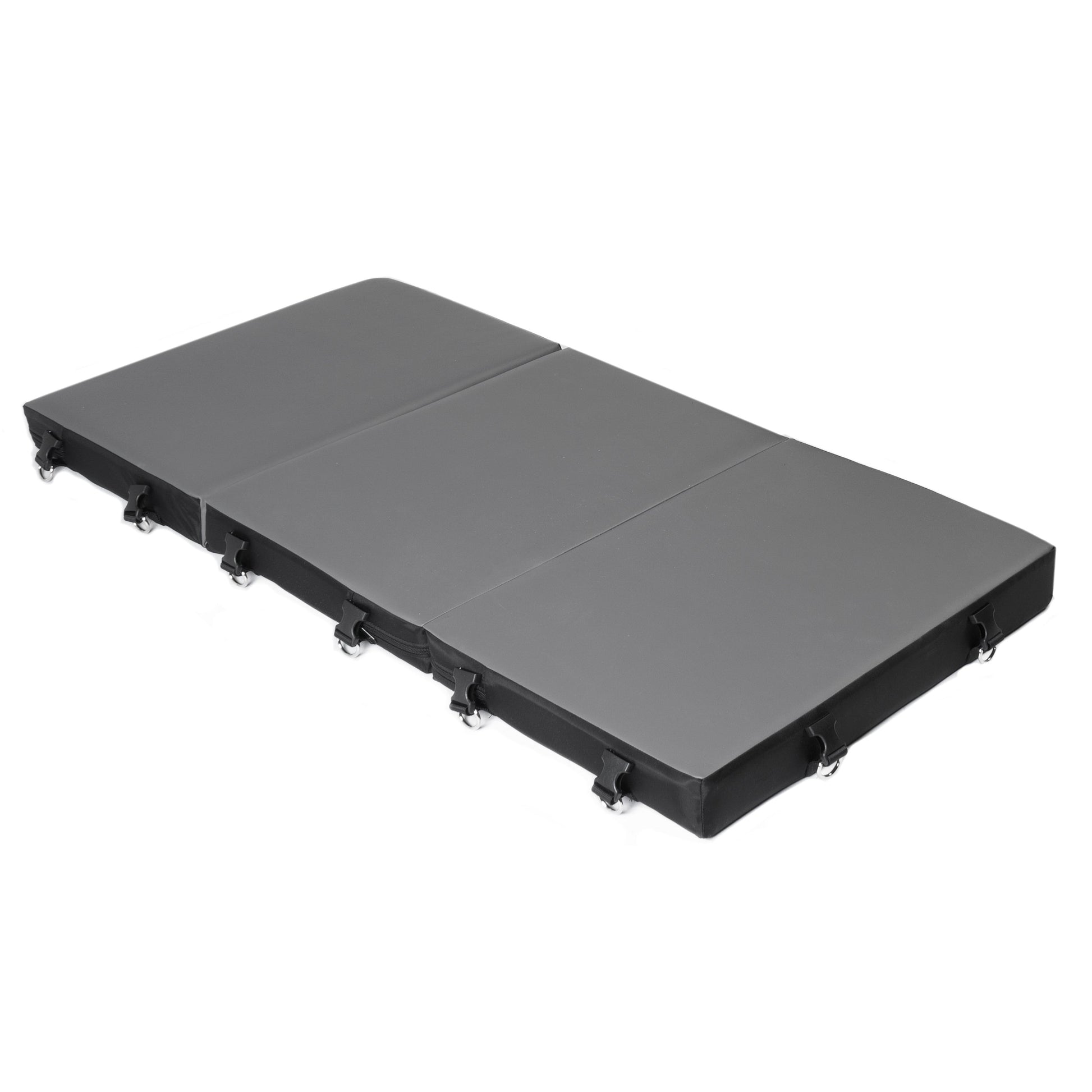 Grey faux leather portable bondage board with metal clips.
