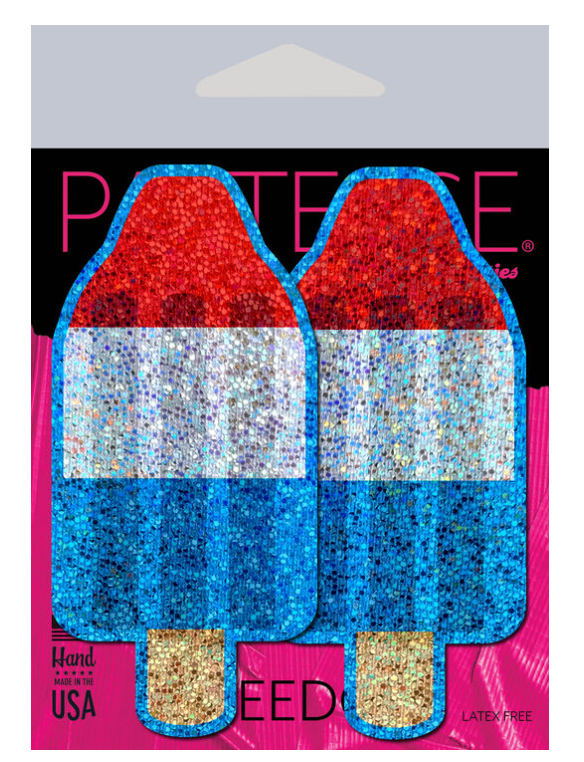 Red, white, and blue glitter ice pop nipple pasties.