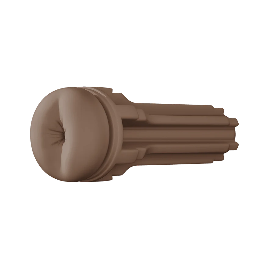 Realistic butt sleeve in mid-brown with textured interior and ribbed exterior.
